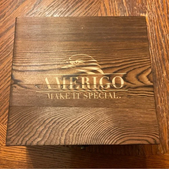 🥃Amerigo “Make It Special” Whiskey Glasses & Stone Ice Cubes Wooden Box Set! - Picture 9 of 14